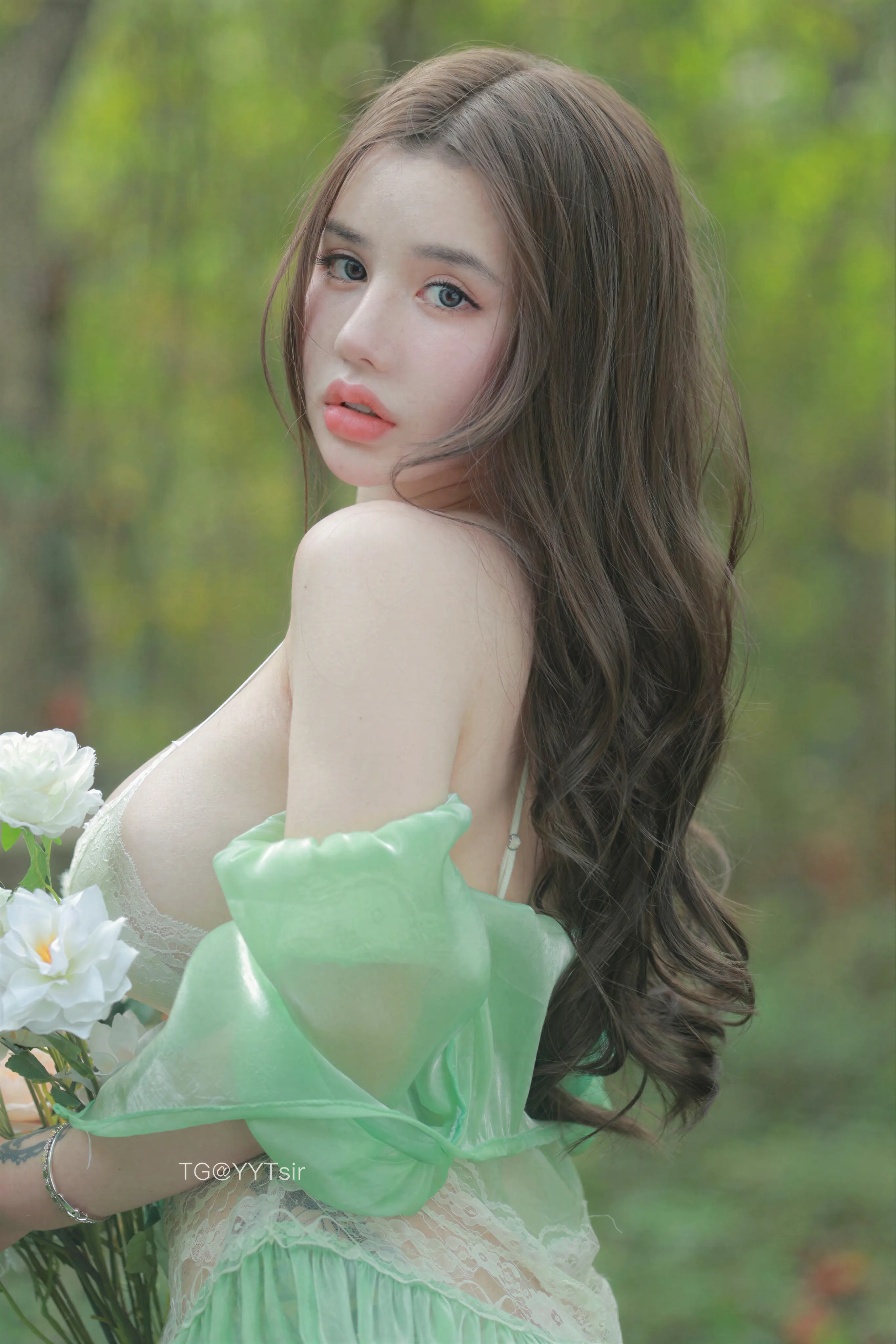 阿色 – 绿色流苏透明纱裙 16P